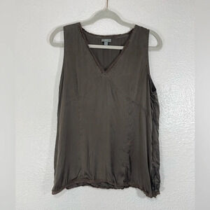 J. Jill 100% Silk Soft Brown Lace Detail V-Neck Sleeveless Cami Tank Top Size 14
